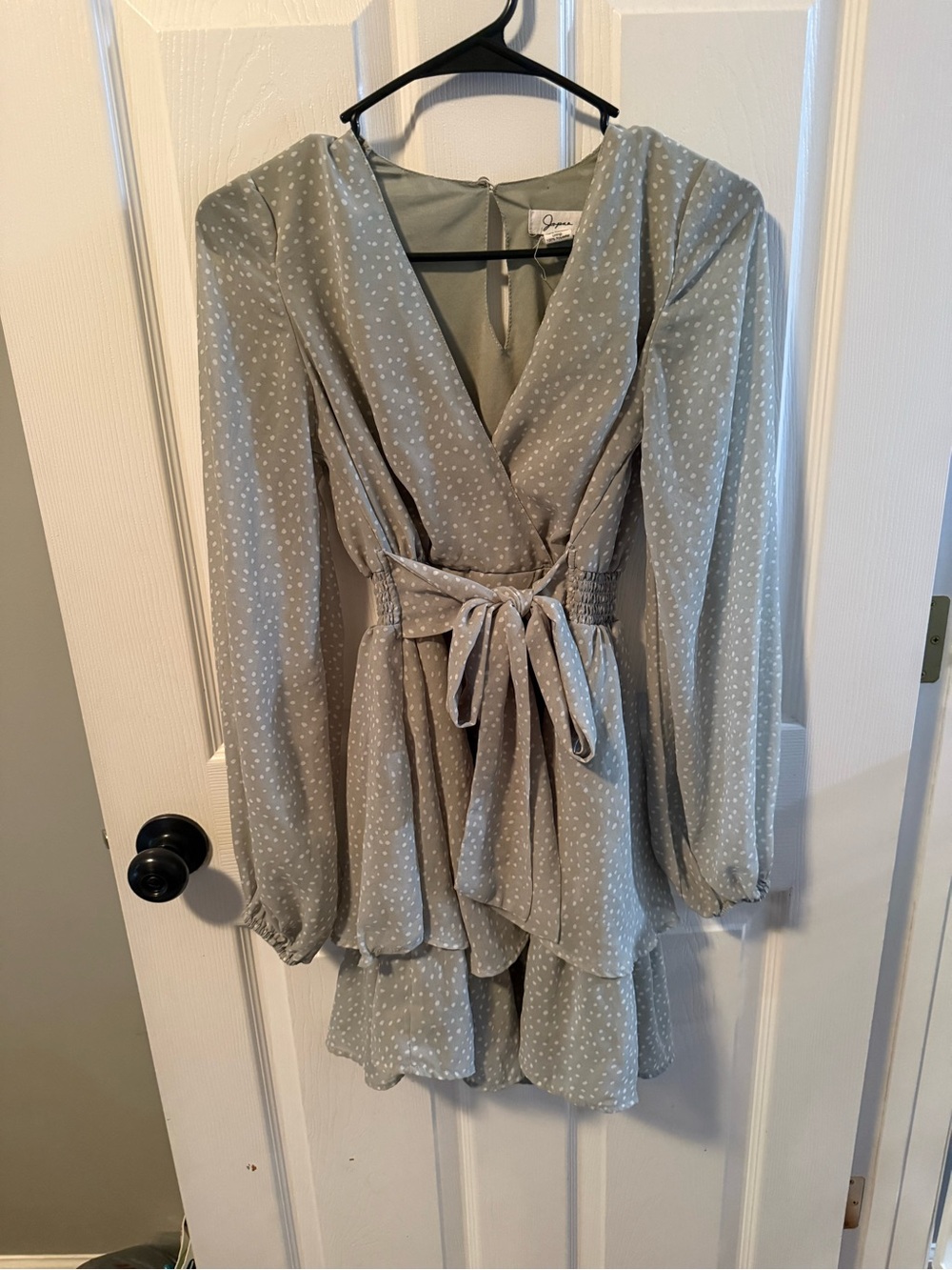 Polka Dot Wrap Mini Dress in Sage Green Women’s Small